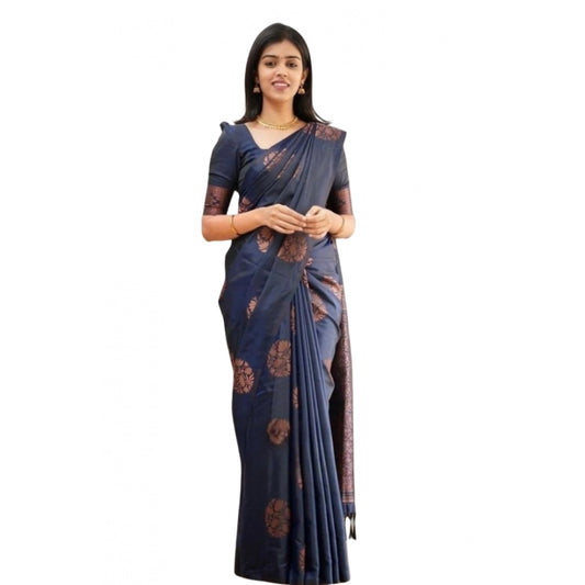 Generic Women's Soft Litchi Silk Jacquard Work Saree With Unstitched Blouse 5.5Mtr (Green)
