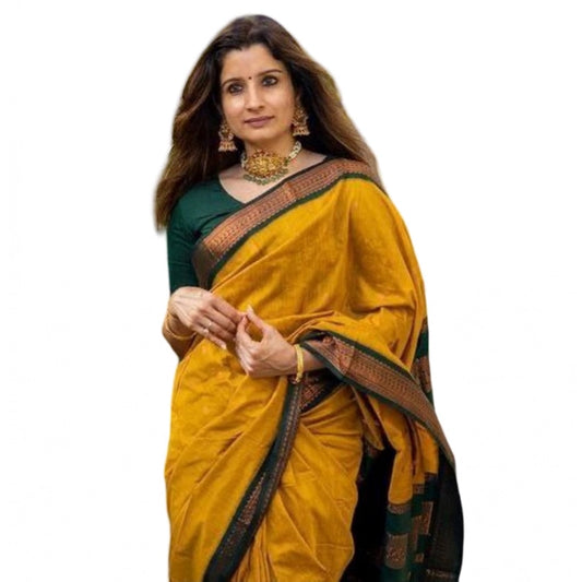 Generic Women's Soft Litchi Silk Jacquard Work Saree With Unstitched Blouse 5.5Mtr (Dark Green)
