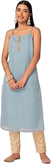 Women's Cotton Regular Fit Casual Lace Detail Strappy Kurta