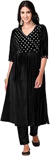 Women's Velvet Regular Fit Embroidered Regular Kurta