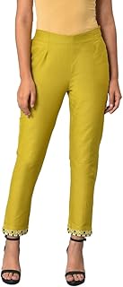 Women High Rise Cotton Blend Strechable Parallel Pants | Cotton Blend Parallel Pants | Regular Fit Trousers