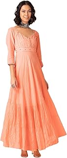 Women's Cotton Straight Fit Lurex Stripe Anarkali Kurta