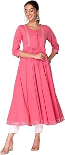 Women's Cotton Regular Fit Kurta Solid Regular Dress