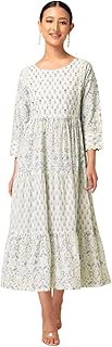 Women's Off White and Grey Floral Jaal Print Cotton Kurta