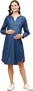 Women's Denim Maternity Dress with Zippers for Nursing Pre and Post Pregnancy