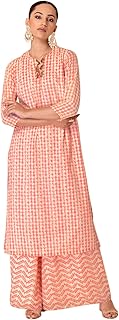 Women's GEORGETTE Floral 3/4 Sleeve Regular Pink Foil Print Straight Kurta And Palazzo Pants (Set of 2) pack 1
