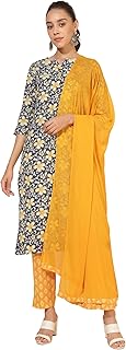 Women's Mauve Cotton Floral Print Kurta with Pant and Dupatta