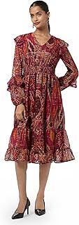 Women's Floral Printed Fit & Flare Midi Dress