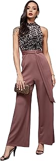 Women's Sleeveless Embellished Halter Neck Regular Jumpsuit