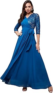 Women's V Neck 3/4 Sleeve Wrap Styled Maxi Dress
